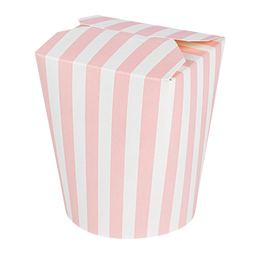 Bio Tek 16 oz Round Pink and White Stripe Paper Noodle Take Out Container - 3 1/4" x 3" x 4" - 200 count box
