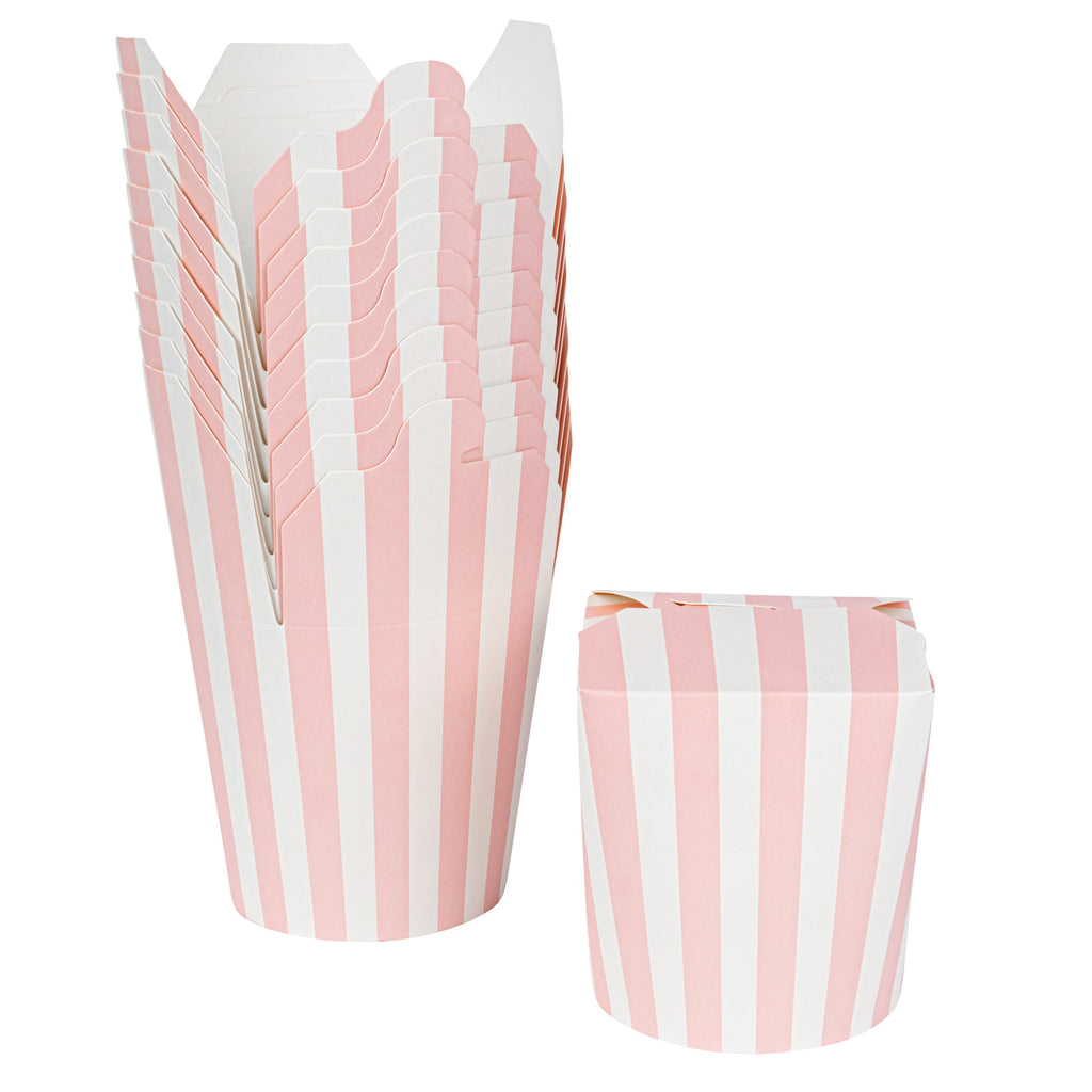 Bio Tek 16 oz Round Pink and White Stripe Paper Noodle Take Out Container - 3 1/4" x 3" x 4" - 200 count box