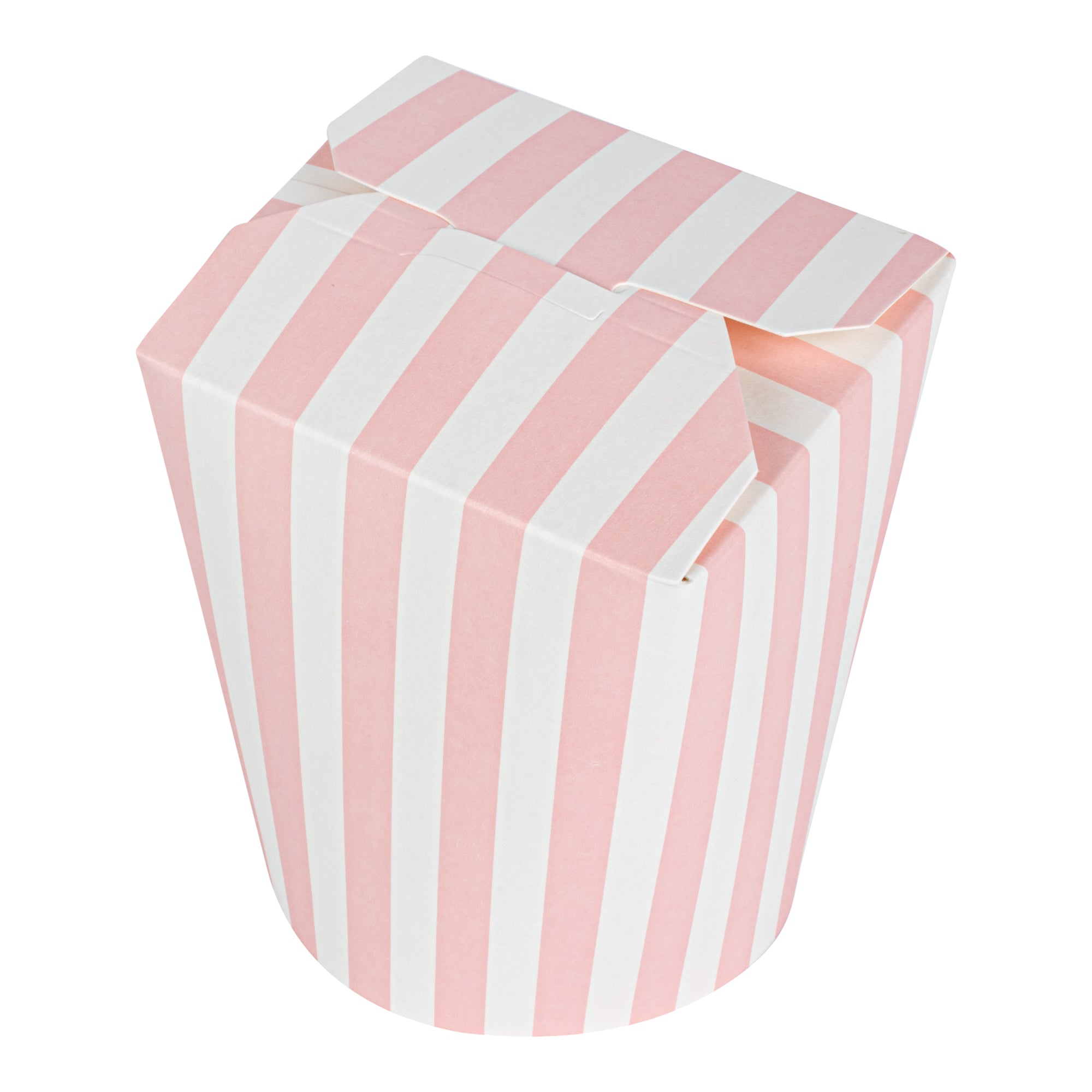 Bio Tek 16 oz Round Pink and White Stripe Paper Noodle Take Out Container - 3 1/4" x 3" x 4" -50 count box