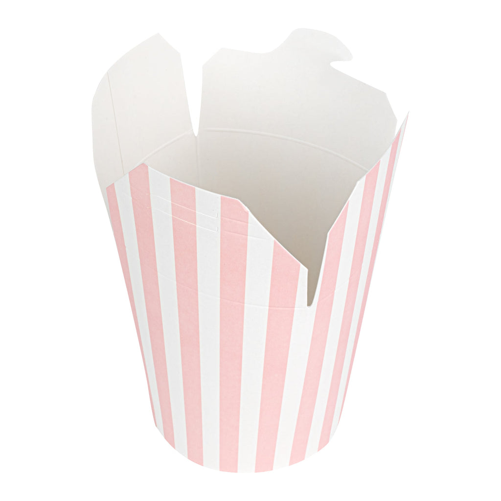 Bio Tek 16 oz Round Pink and White Stripe Paper Noodle Take Out Container - 3 1/4" x 3" x 4" - 200 count box