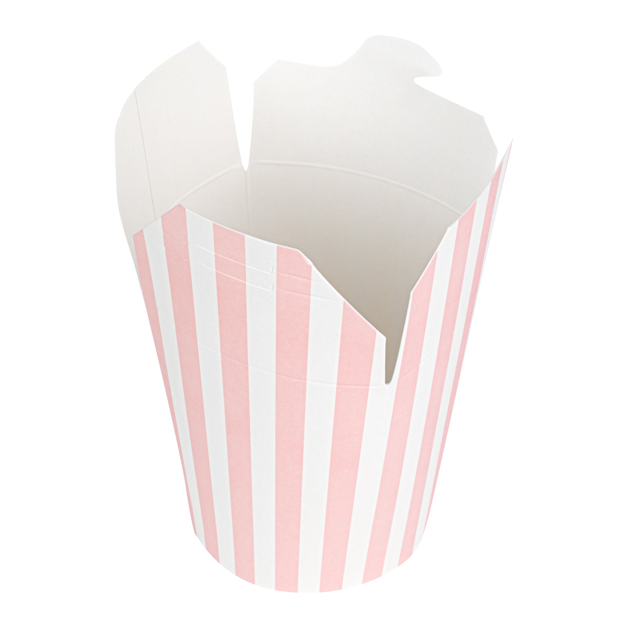 Bio Tek 16 oz Round Pink and White Stripe Paper Noodle Take Out Container - 3 1/4" x 3" x 4" - 200 count box