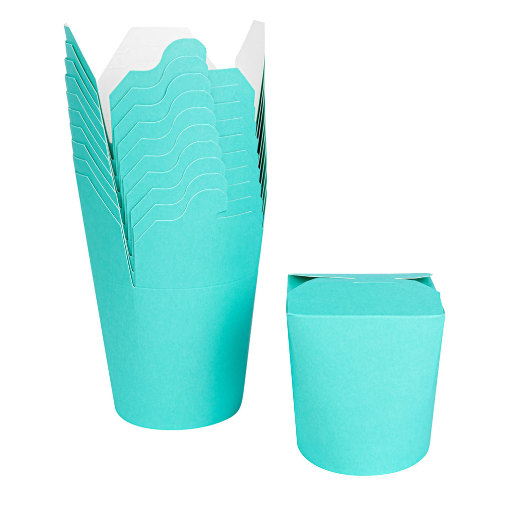 Bio Tek 16 oz Round Turquoise Paper Noodle Take Out Container - 3 1/4" x 3" x 4" - 50 count box