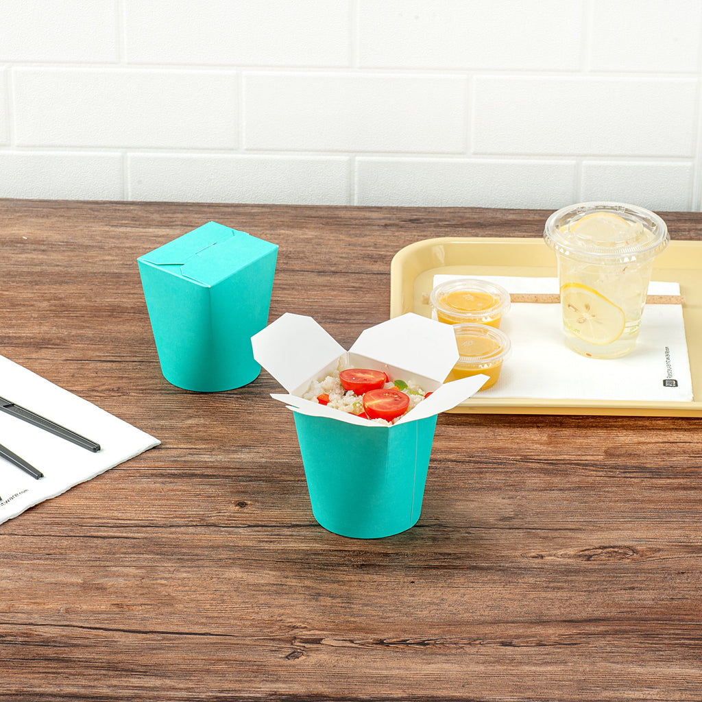 Bio Tek 16 oz Round Turquoise Paper Noodle Take Out Container - 3 1/4" x 3" x 4" - 50 count box