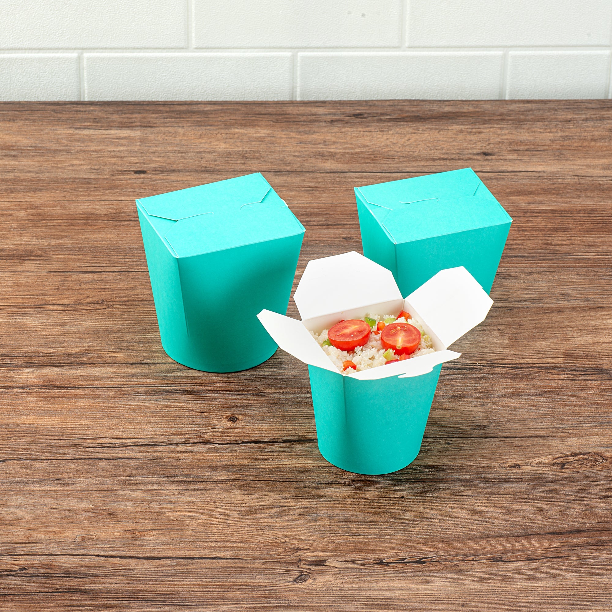 Bio Tek 16 oz Round Turquoise Paper Noodle Take Out Container - 3 1/4" x 3" x 4" - 50 count box