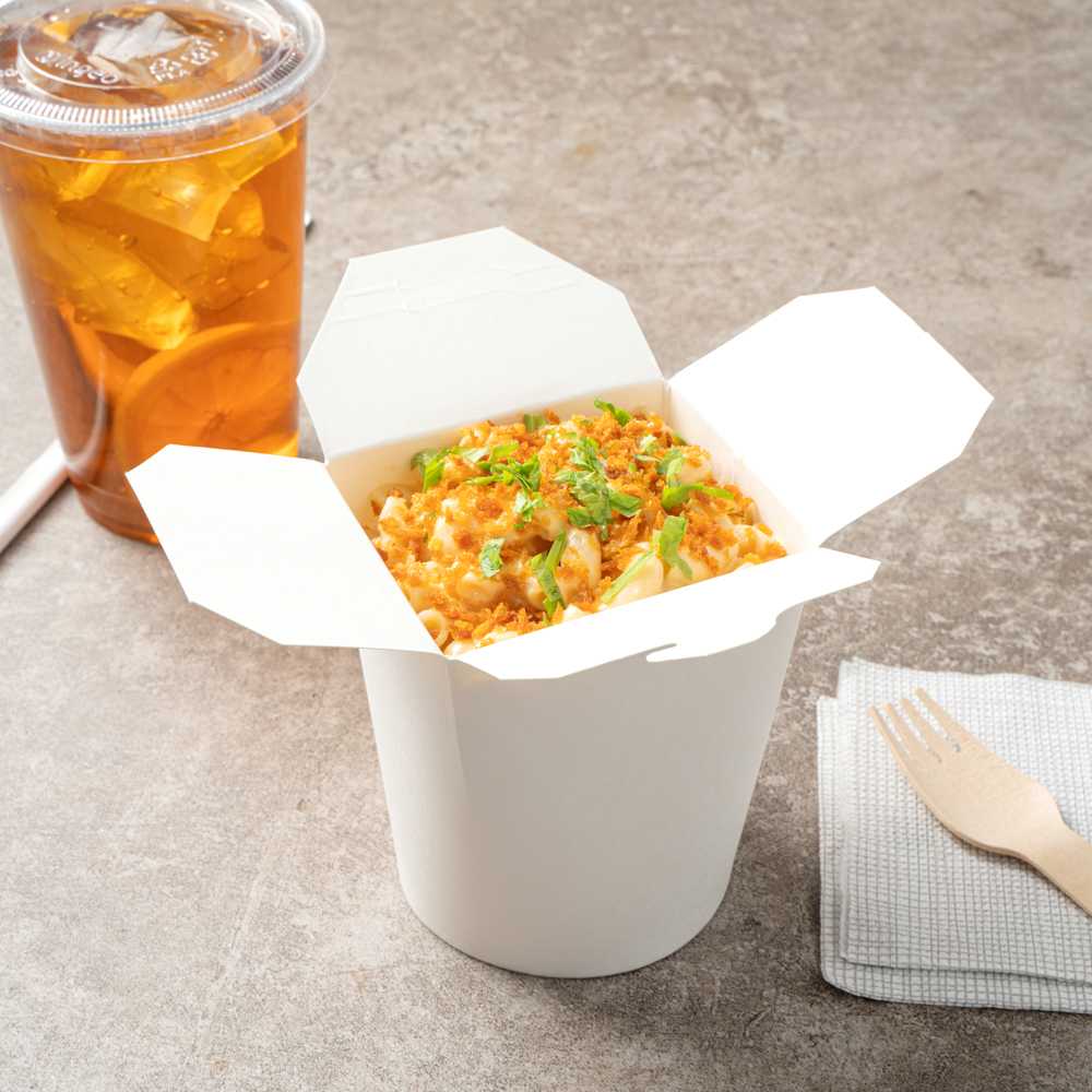 Bio Tek 16 oz Round White Paper Noodle Take Out Container - 3 1/4" x 3" x 4" - 50 count box