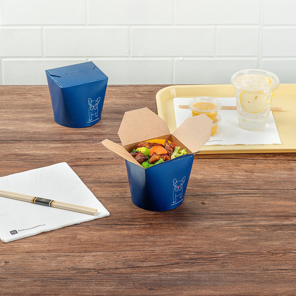 Bio Tek 26 oz Round Frenchie Paper Noodle Take Out Container - 4" x 3 1/2" x 3 3/4" - 50 count box