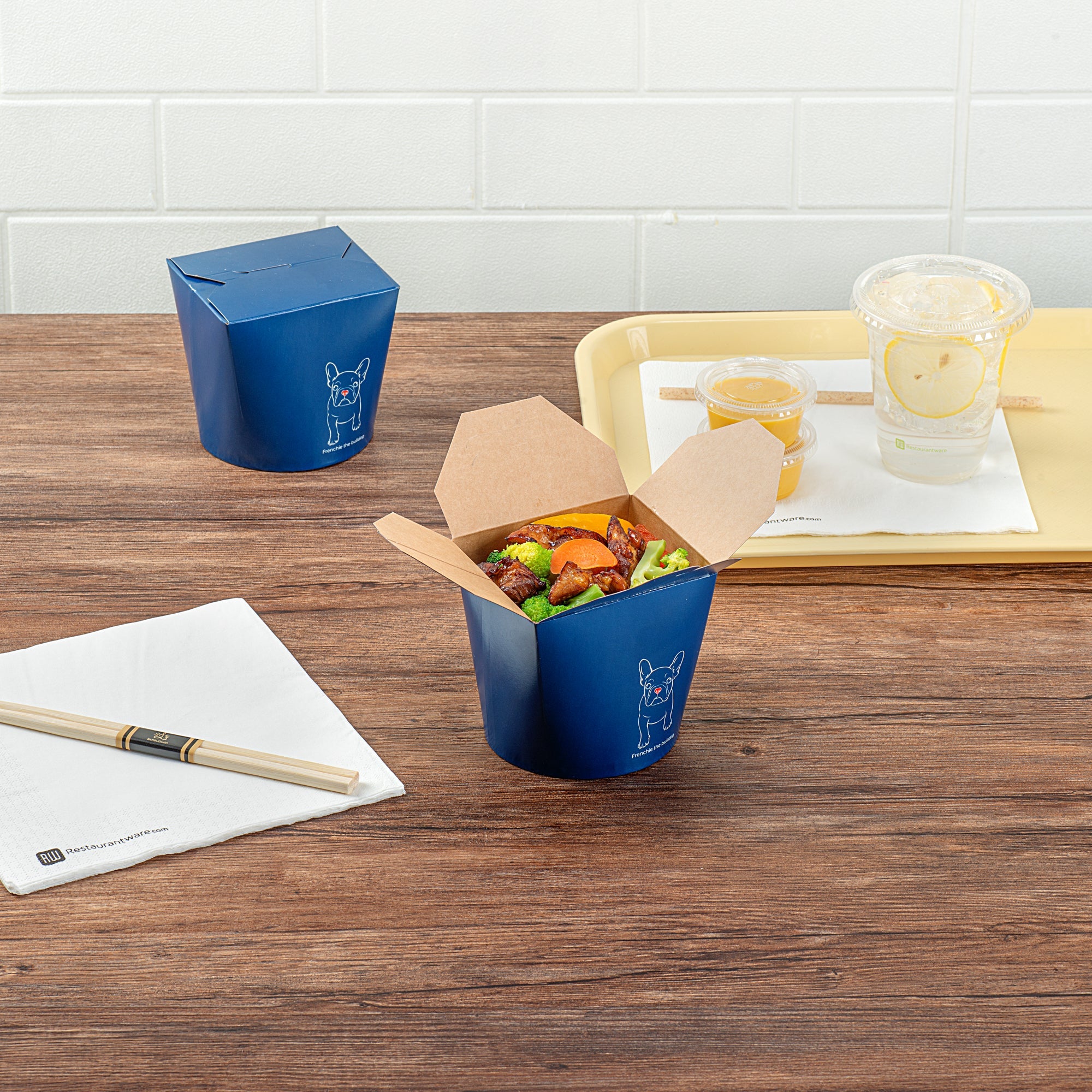 Bio Tek 26 oz Round Frenchie Paper Noodle Take Out Container - 4" x 3 1/2" x 3 3/4" - 50 count box