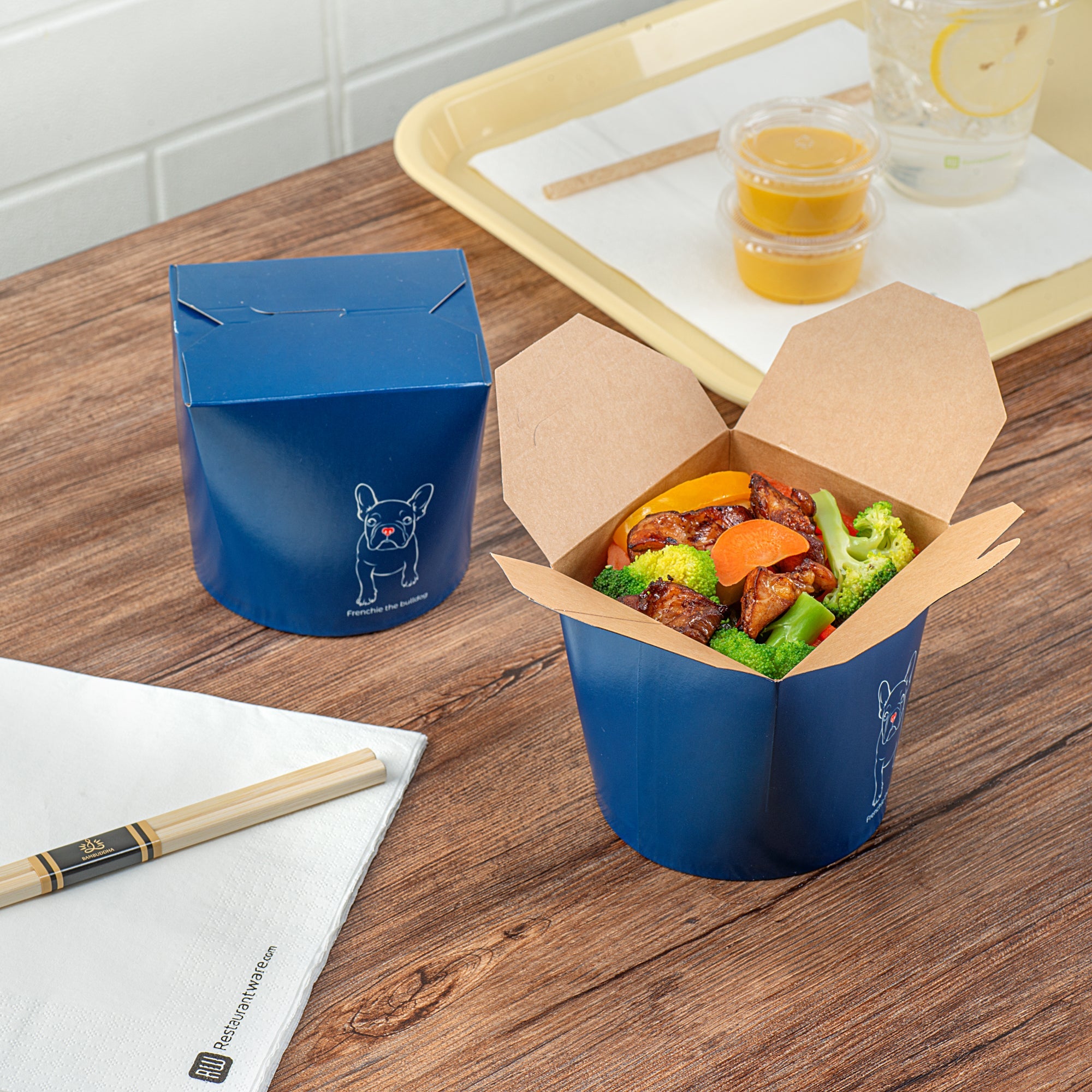 Bio Tek 26 oz Round Frenchie Paper Noodle Take Out Container - 4" x 3 1/2" x 3 3/4" - 50 count box