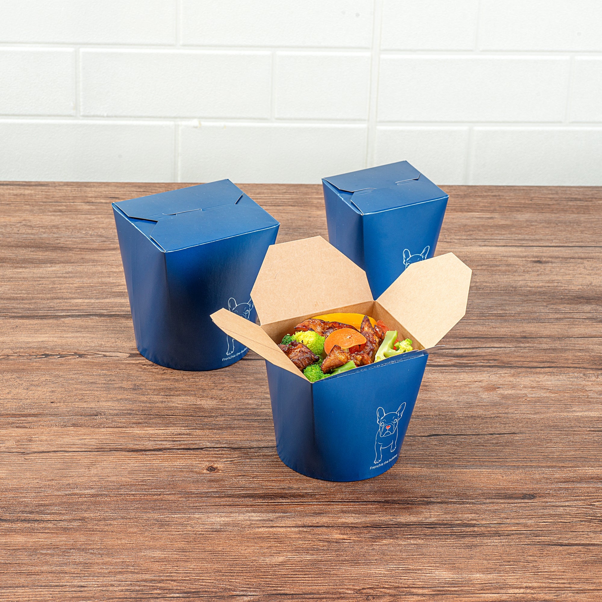 Bio Tek 26 oz Round Frenchie Paper Noodle Take Out Container - 4" x 3 1/2" x 3 3/4" - 50 count box
