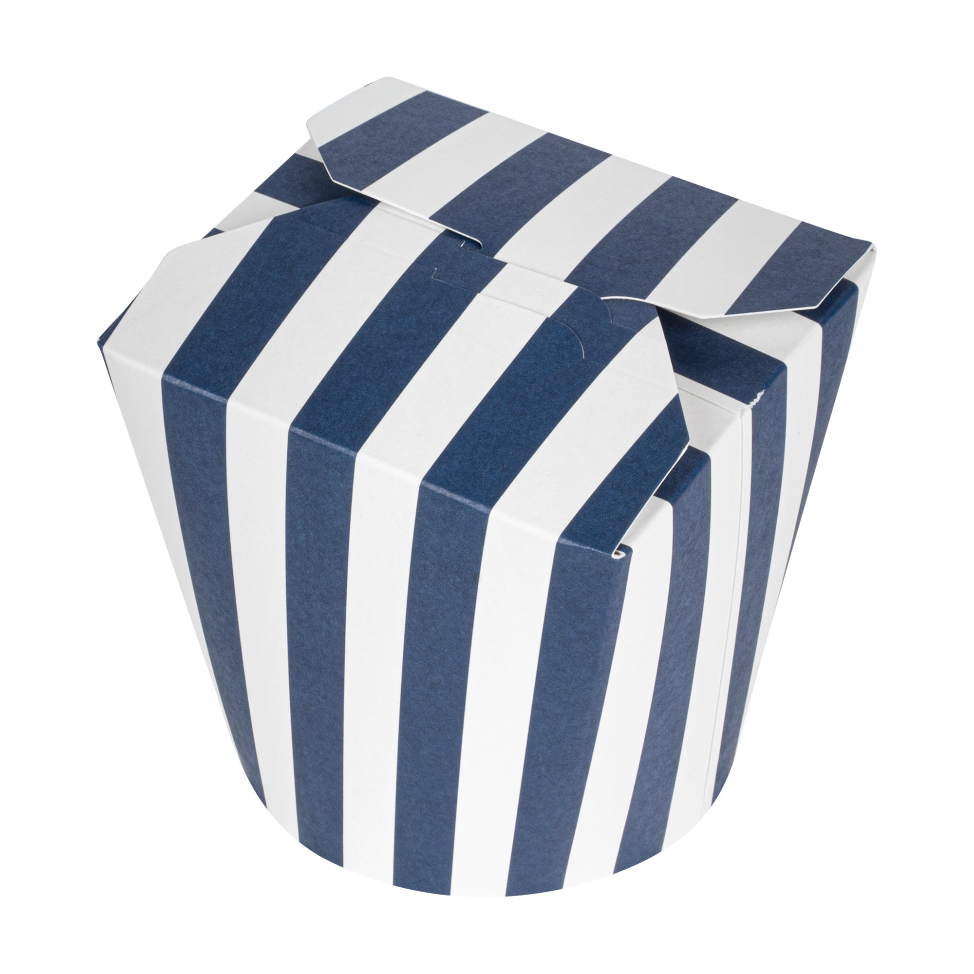 Bio Tek 26 oz Round Blue and White Stripe Paper Noodle Take Out Container - 4" x 3 1/2" x 3 3/4" - 50 count box
