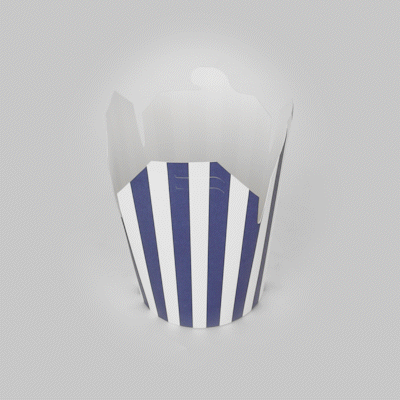 Bio Tek 26 oz Round Blue and White Stripe Paper Noodle Take Out Container - 4" x 3 1/2" x 3 3/4" - 200 count box