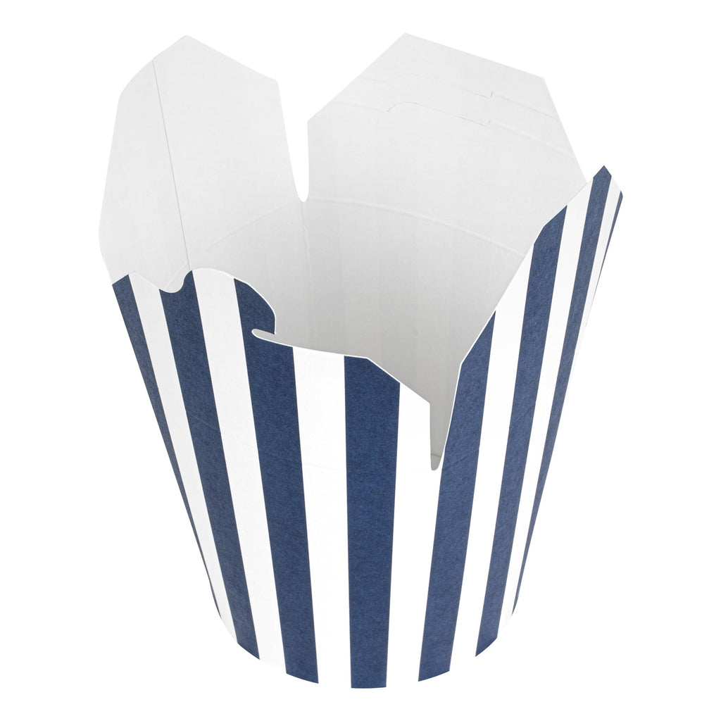Bio Tek 26 oz Round Blue and White Stripe Paper Noodle Take Out Container - 4" x 3 1/2" x 3 3/4" - 200 count box