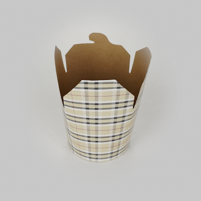 Bio Tek 26 oz Round Plaid Paper Noodle Take Out Container - 4" x 3 1/2" x 3 3/4" - 50 count box