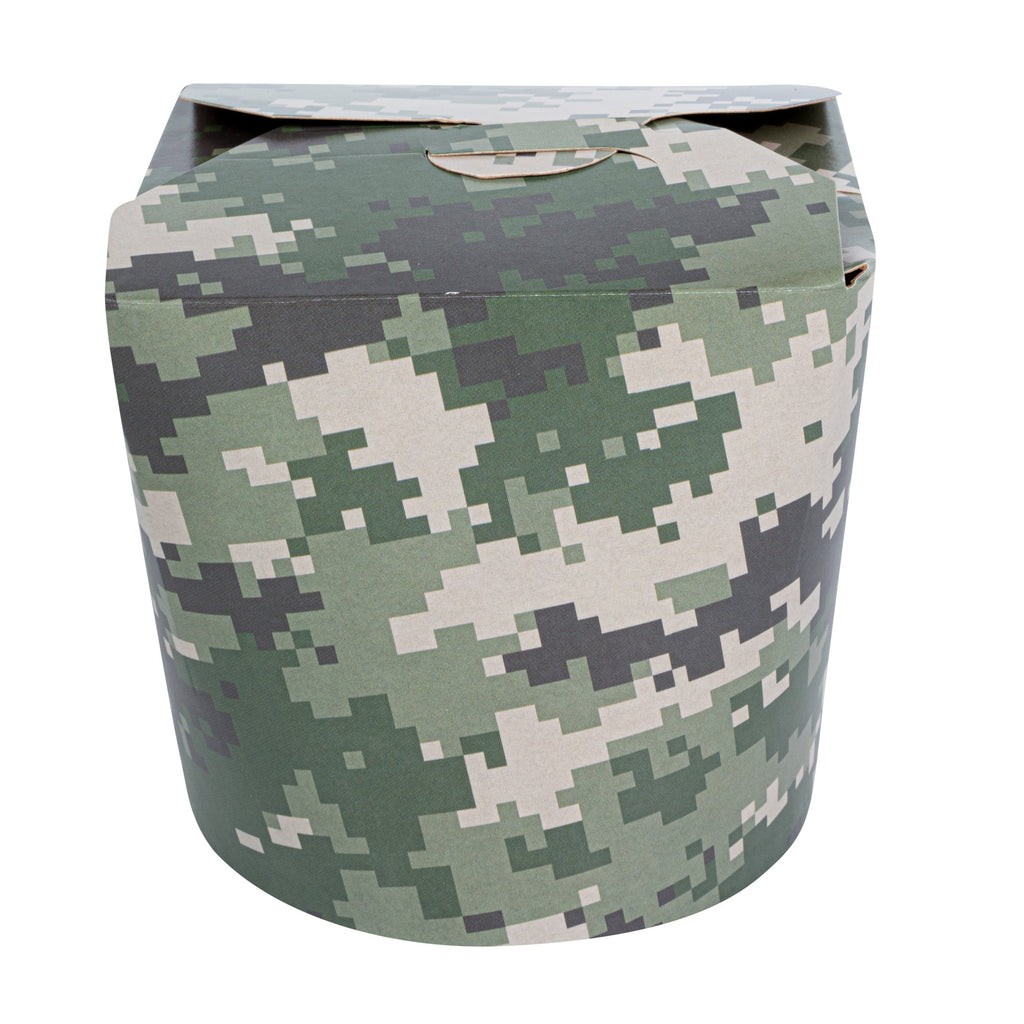 Bio Tek 26 oz Round Camouflage Paper Noodle Take Out Container - 4" x 3 1/2" x 3 3/4" - 50 count box