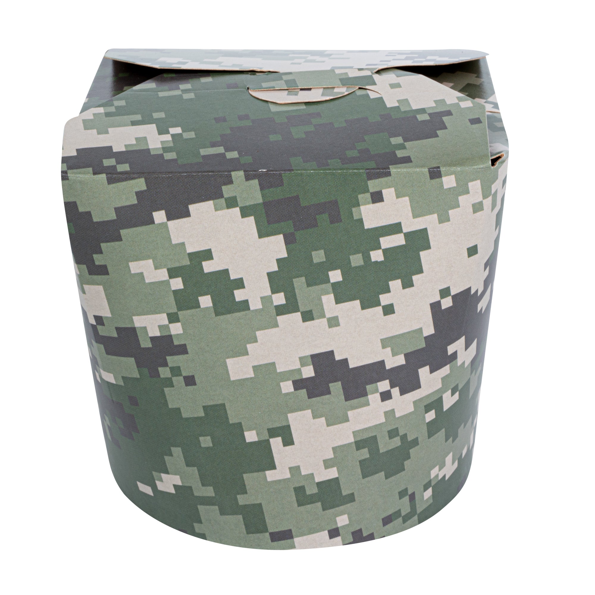 Bio Tek 26 oz Round Camouflage Paper Noodle Take Out Container - 4" x 3 1/2" x 3 3/4" - 200 count box