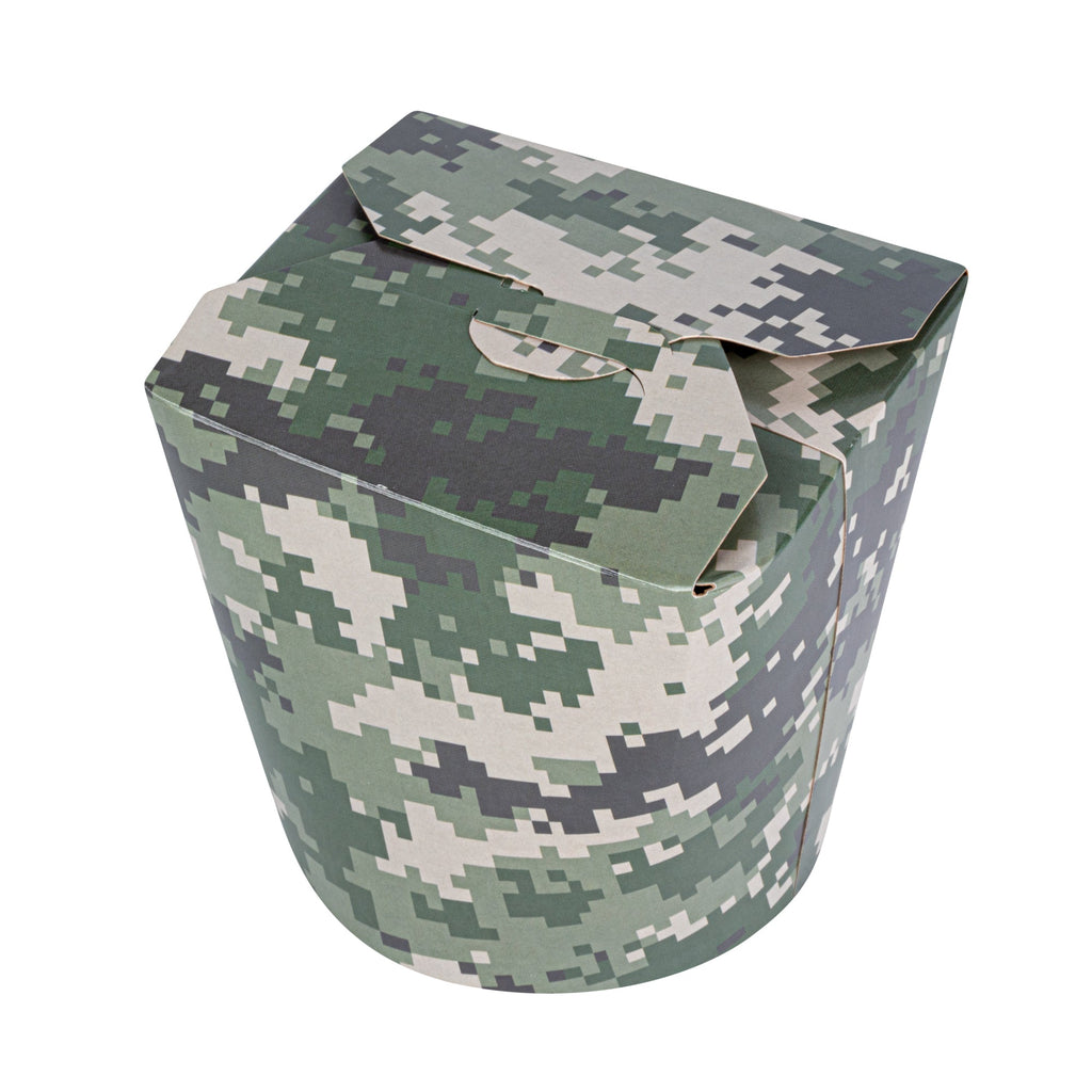 Bio Tek 26 oz Round Camouflage Paper Noodle Take Out Container - 4" x 3 1/2" x 3 3/4" - 200 count box