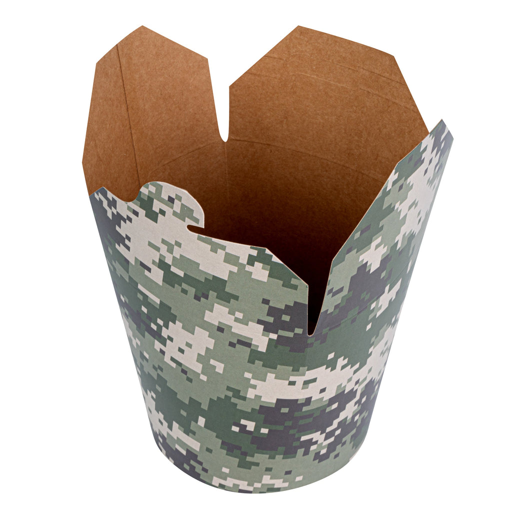 Bio Tek 26 oz Round Camouflage Paper Noodle Take Out Container - 4" x 3 1/2" x 3 3/4" - 200 count box