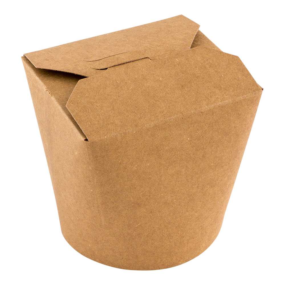 Bio Tek 26 oz Round Kraft Paper Noodle Take Out Container - 4" x 3 1/2" x 3 3/4" - 50 count box