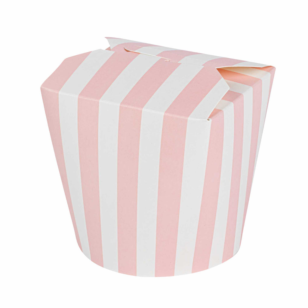 Bio Tek 26 oz Round Pink and White Stripe Paper Noodle Take Out Container - 4" x 3 1/2" x 3 3/4" - 50 count box