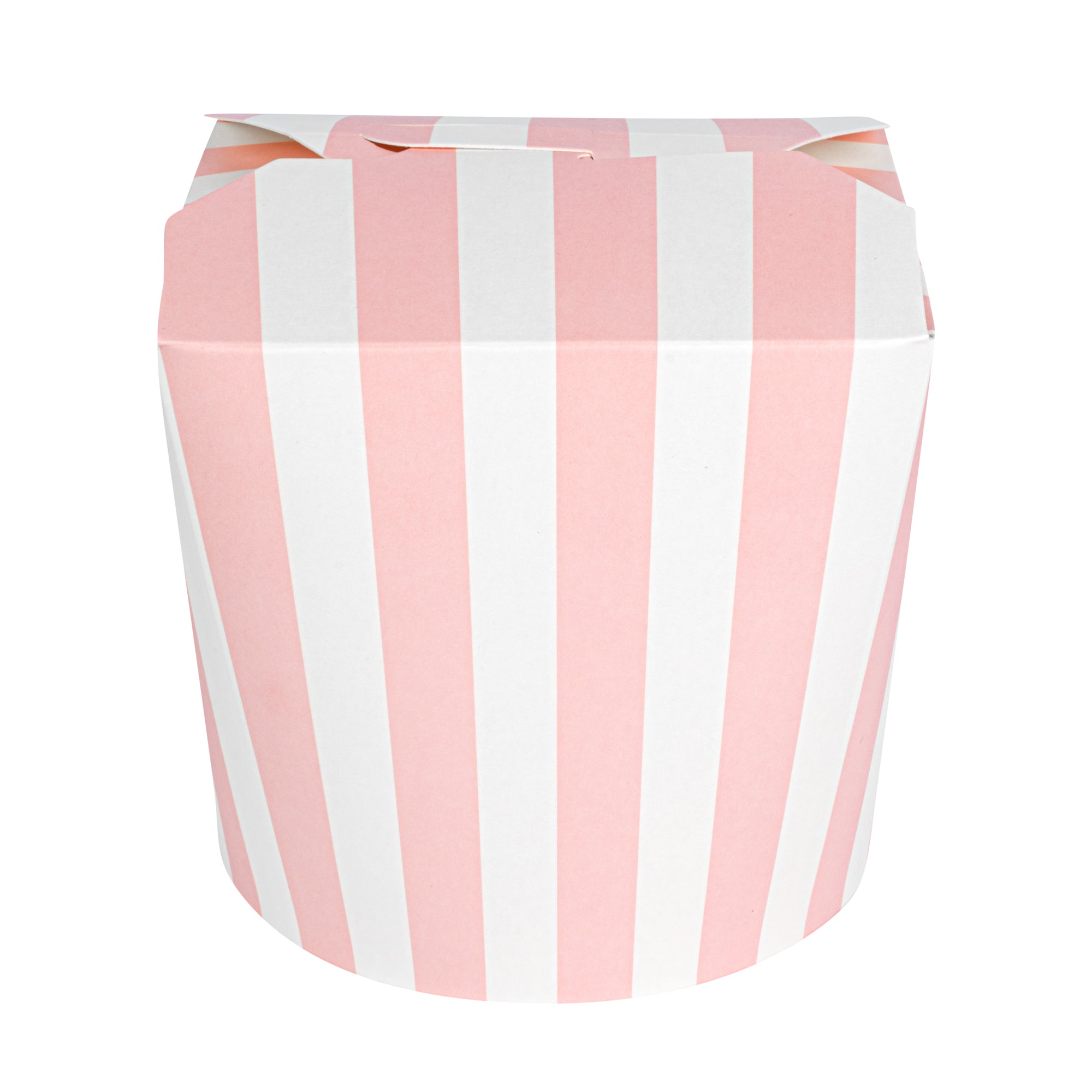 Bio Tek 26 oz Round Pink and White Stripe Paper Noodle Take Out Container - 4" x 3 1/2" x 3 3/4" - 50 count box