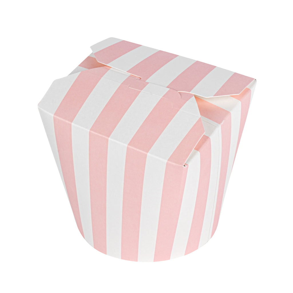 Bio Tek 26 oz Round Pink and White Stripe Paper Noodle Take Out Container - 4" x 3 1/2" x 3 3/4" - 50 count box