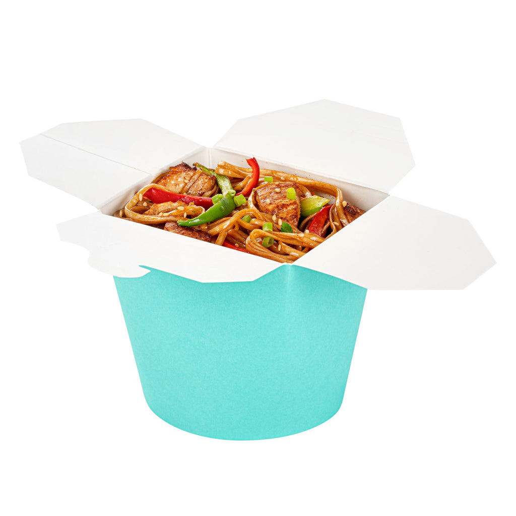 Bio Tek 26 oz Round Turquoise Paper Noodle Take Out Container - 4" x 3 1/2" x 3 3/4" - 200 count box