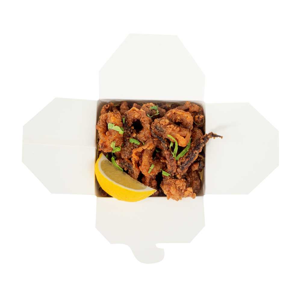 Bio Tek 26 oz Round White Paper Noodle Take Out Container - 4" x 3 1/2" x 3 3/4" - 50 count box