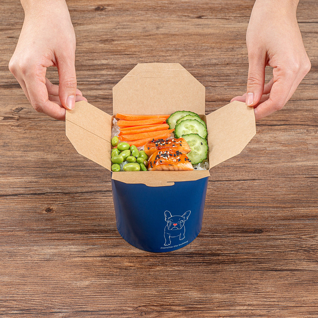 Bio Tek 32 oz Round Frenchie Paper Noodle Take Out Container - 4" x 3 1/2" x 4 1/2" - 50 count box