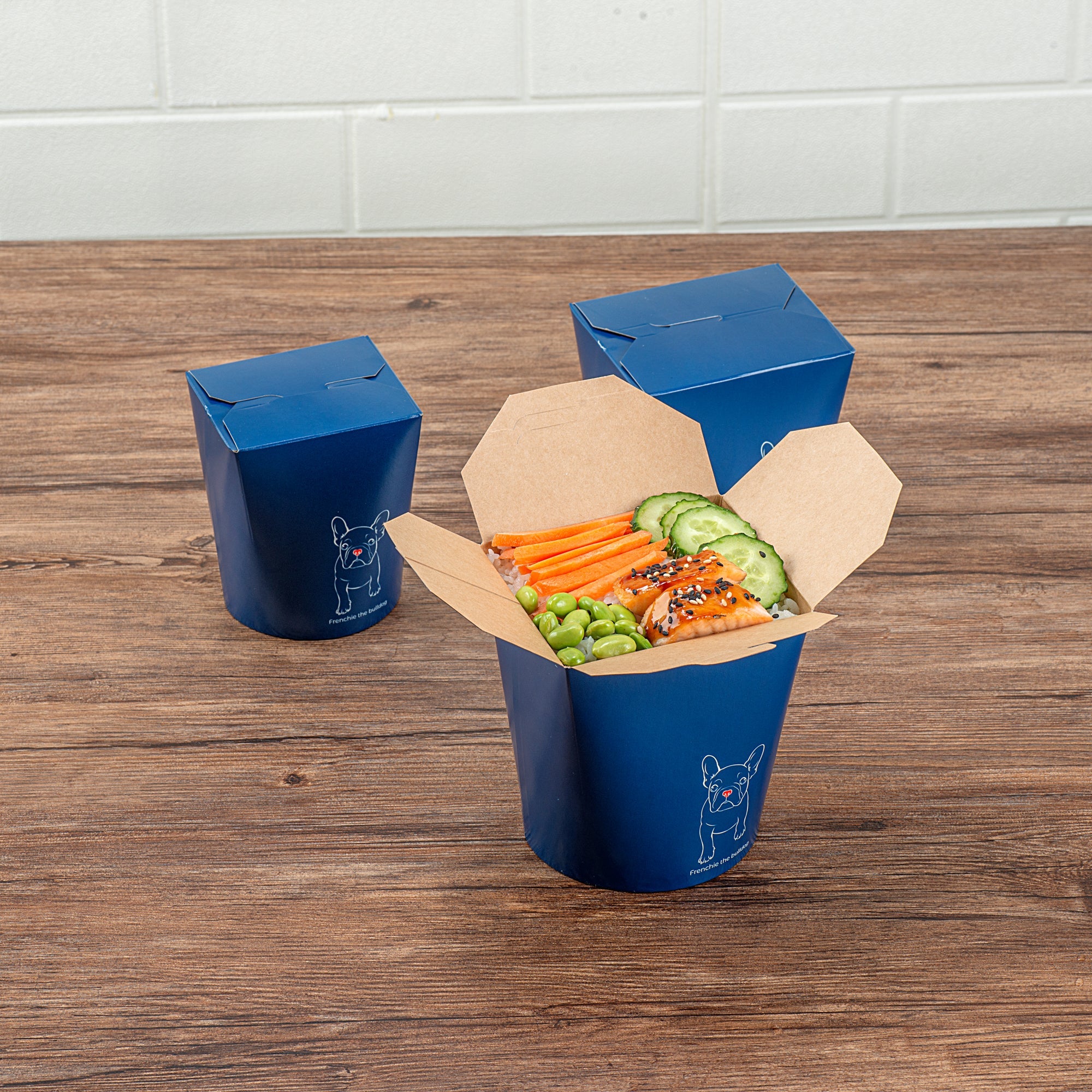 Bio Tek 32 oz Round Frenchie Paper Noodle Take Out Container - 4" x 3 1/2" x 4 1/2" - 50 count box