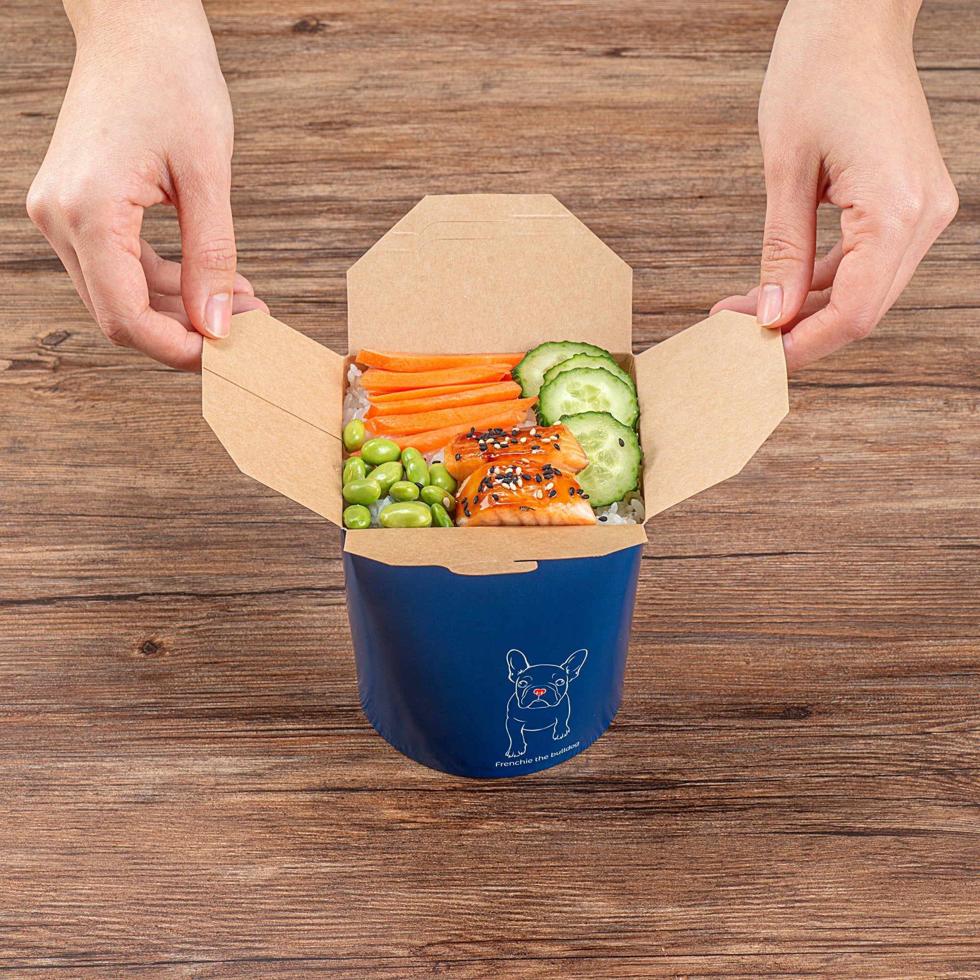 Bio Tek 32 oz Round Frenchie Paper Noodle Take Out Container - 4" x 3 1/2" x 4 1/2" - 200 count box