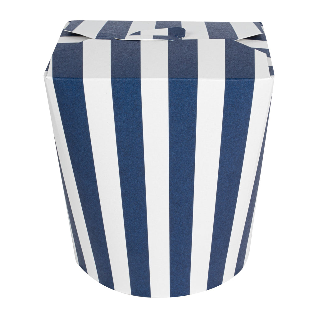 Bio Tek 32 oz Round Blue and White Stripe Paper Noodle Take Out Container - 4" x 3 1/2" x 4 1/2" - 200 count box