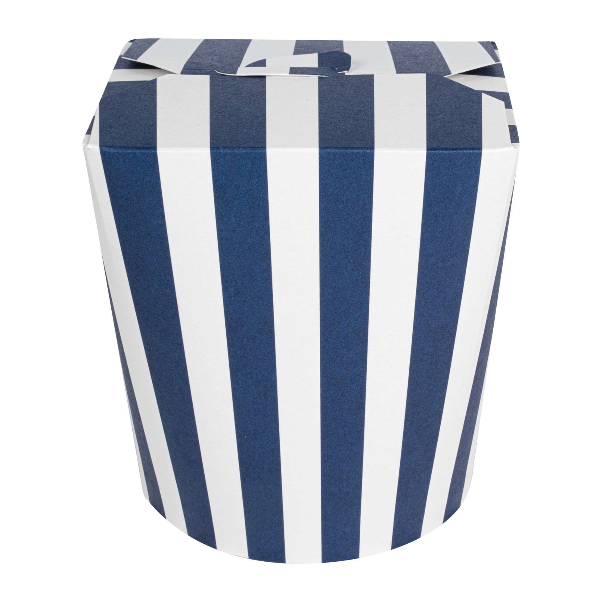 Bio Tek 32 oz Round Blue and White Stripe Paper Noodle Take Out Container - 4" x 3 1/2" x 4 1/2" - 200 count box