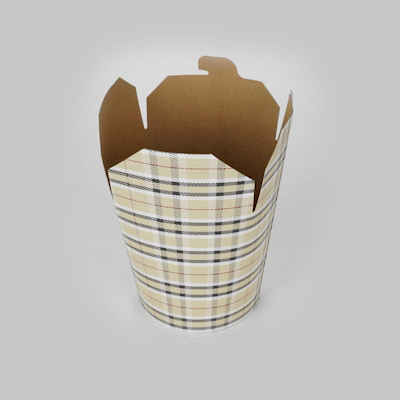 Bio Tek 32 oz Round Plaid Paper Noodle Take Out Container - 4" x 3 1/2" x 4 1/2" - 50 count box