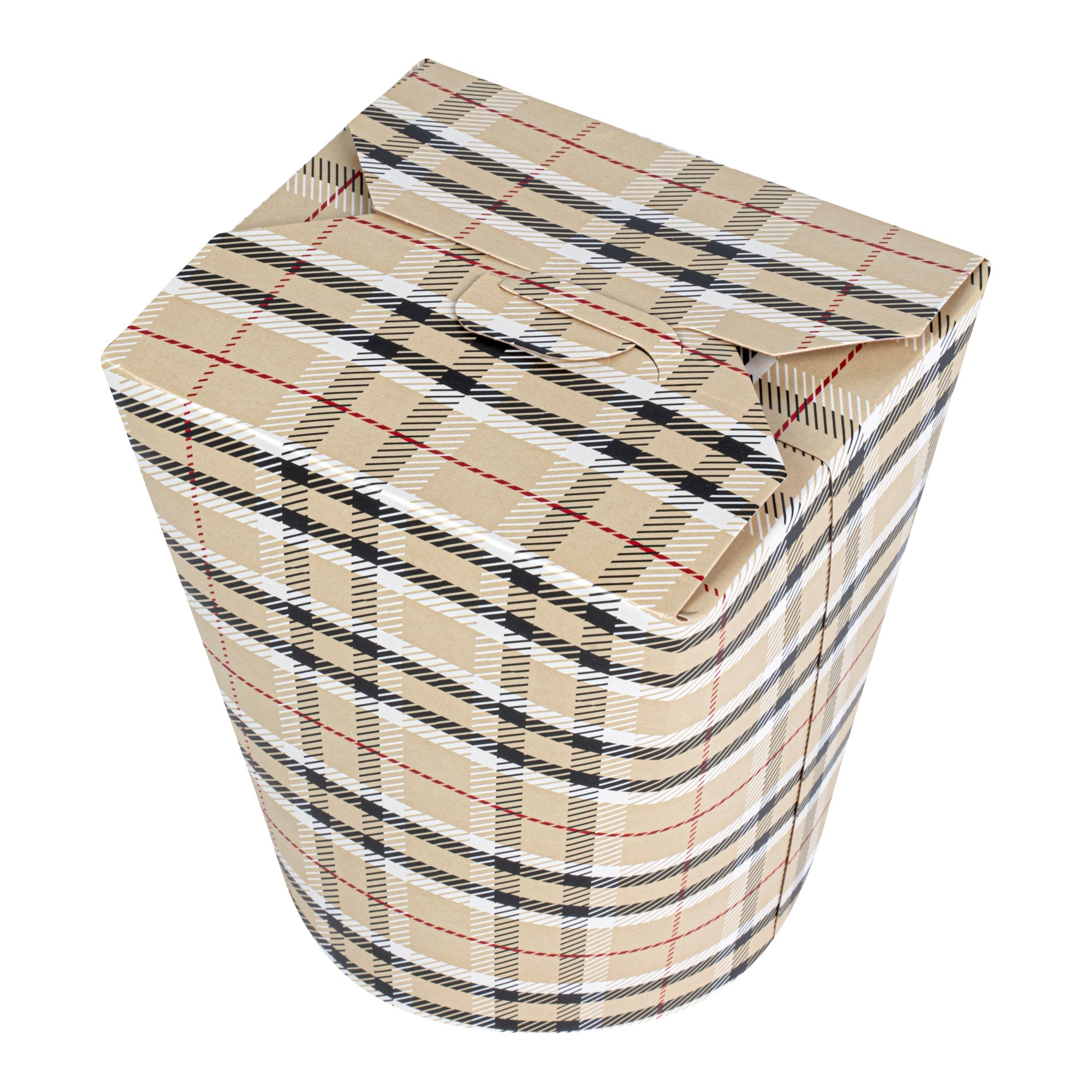 Bio Tek 32 oz Round Plaid Paper Noodle Take Out Container - 4" x 3 1/2" x 4 1/2" - 50 count box
