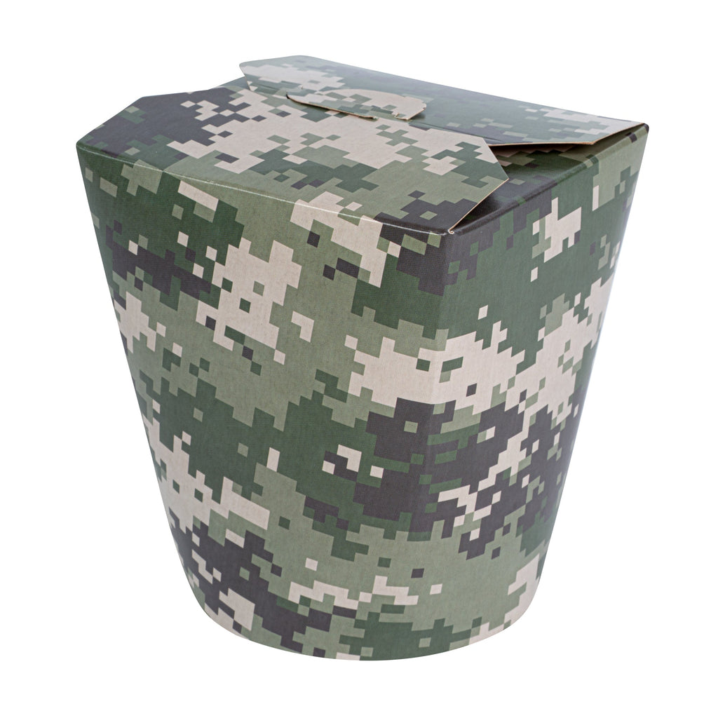 Bio Tek 32 oz Round Camouflage Paper Noodle Take Out Container - 4" x 3 1/2" x 4 1/2" - 50 count box