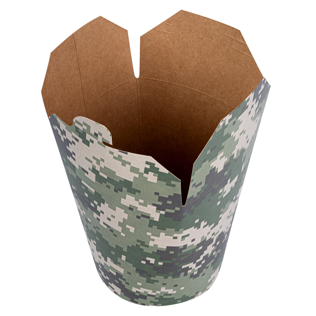Bio Tek 32 oz Round Camouflage Paper Noodle Take Out Container - 4" x 3 1/2" x 4 1/2" - 50 count box