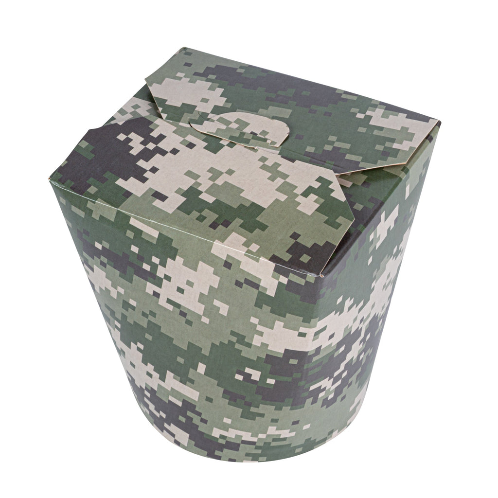 Bio Tek 32 oz Round Camouflage Paper Noodle Take Out Container - 4" x 3 1/2" x 4 1/2" - 200 count box