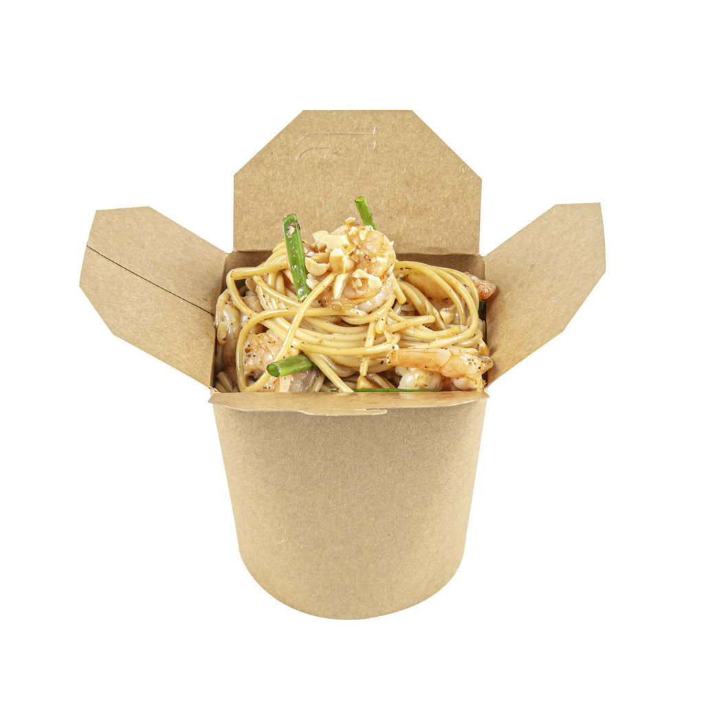 Bio Tek 32 oz Round Kraft Paper Noodle Take Out Container - 4" x 3 1/2" x 4 1/2" - 50 count box