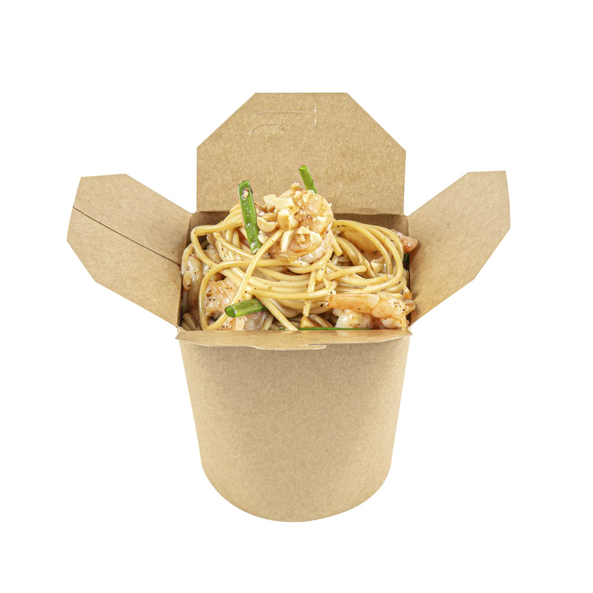 Bio Tek 32 oz Round Kraft Paper Noodle Take Out Container - 4" x 3 1/2" x 4 1/2" - 200 count box