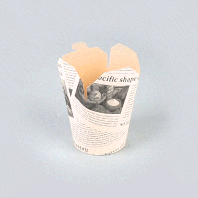Bio Tek 32 oz Round Newsprint Paper Noodle Take Out Container - 4" x 3 1/2" x 4 1/2" - 50 count box