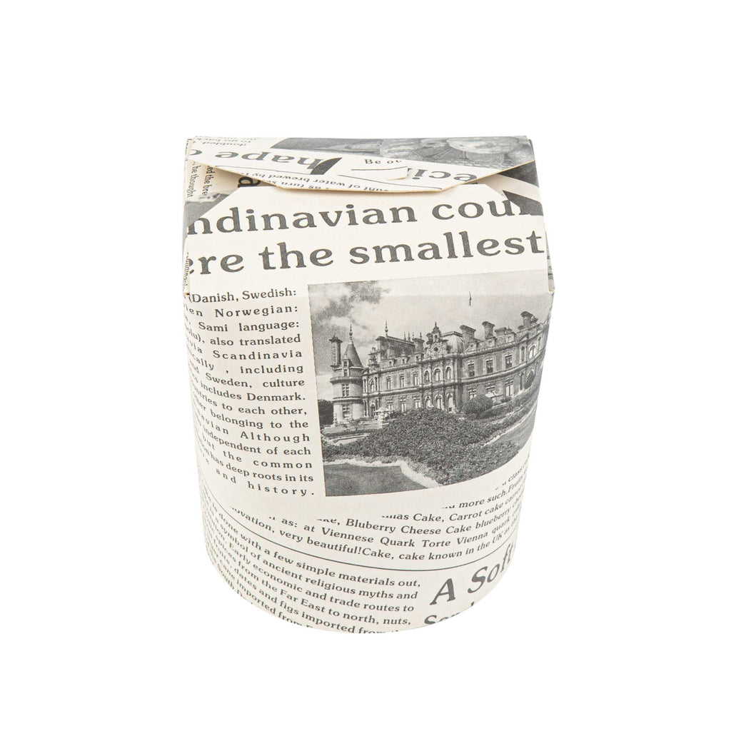 Bio Tek 32 oz Round Newsprint Paper Noodle Take Out Container - 4" x 3 1/2" x 4 1/2" - 200 count box