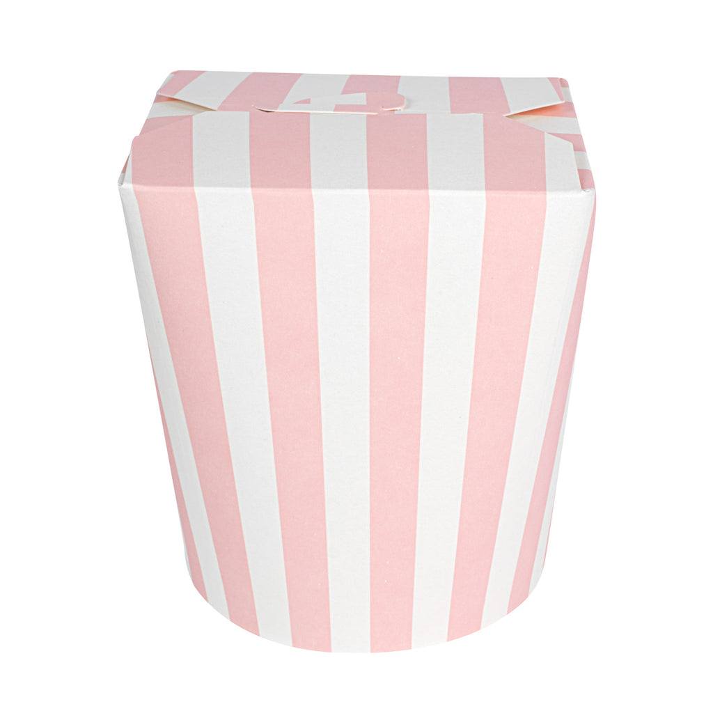 Bio Tek 32 oz Round Pink and White Stripe Paper Noodle Take Out Container - 4" x 3 1/2" x 4 1/2" - 200 count box