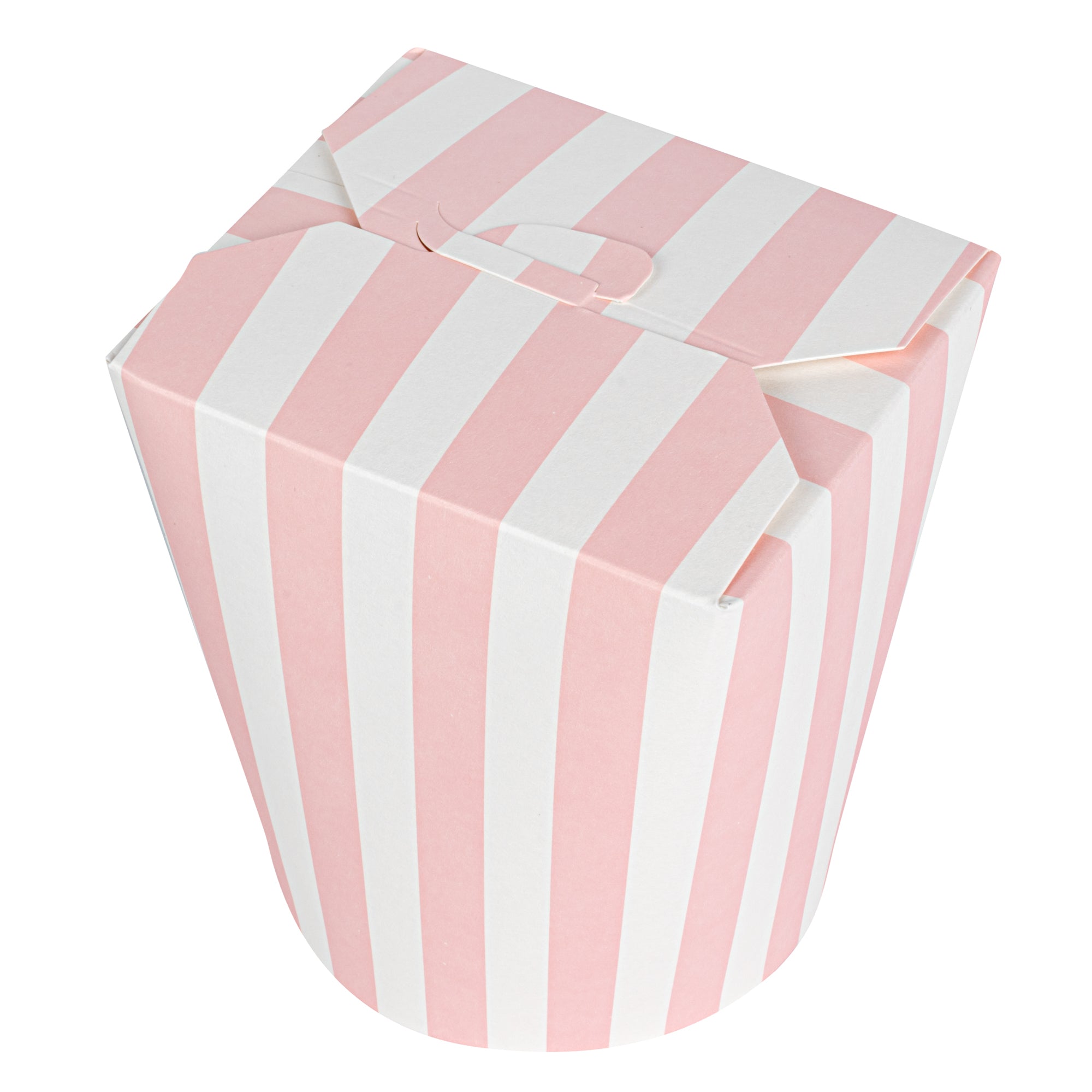 Bio Tek 32 oz Round Pink and White Stripe Paper Noodle Take Out Container - 4" x 3 1/2" x 4 1/2" - 200 count box