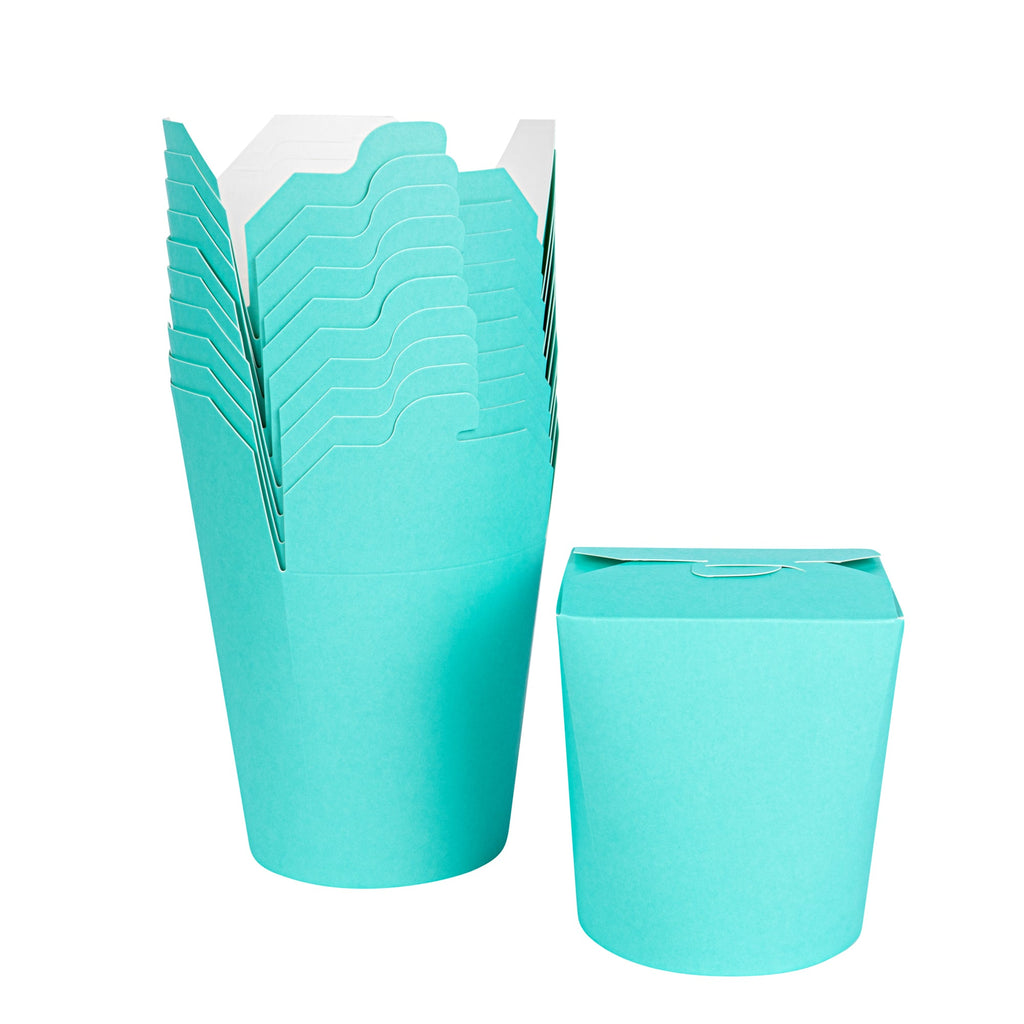 Bio Tek 32 oz Round Turquoise Paper Noodle Take Out Container - 4" x 3 1/2" x 4 1/2" - 50 count box