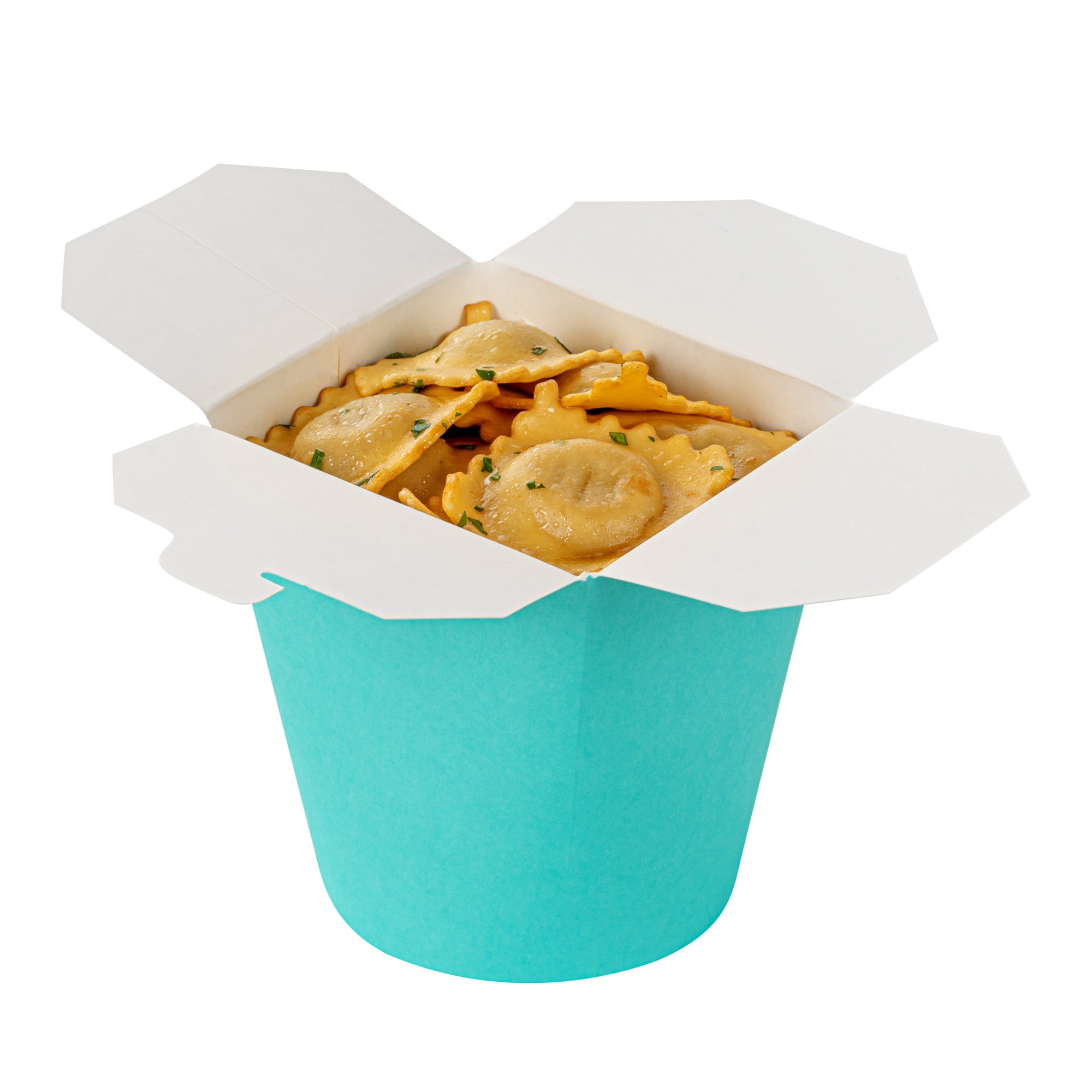 Bio Tek 32 oz Round Turquoise Paper Noodle Take Out Container - 4" x 3 1/2" x 4 1/2" - 200 count box