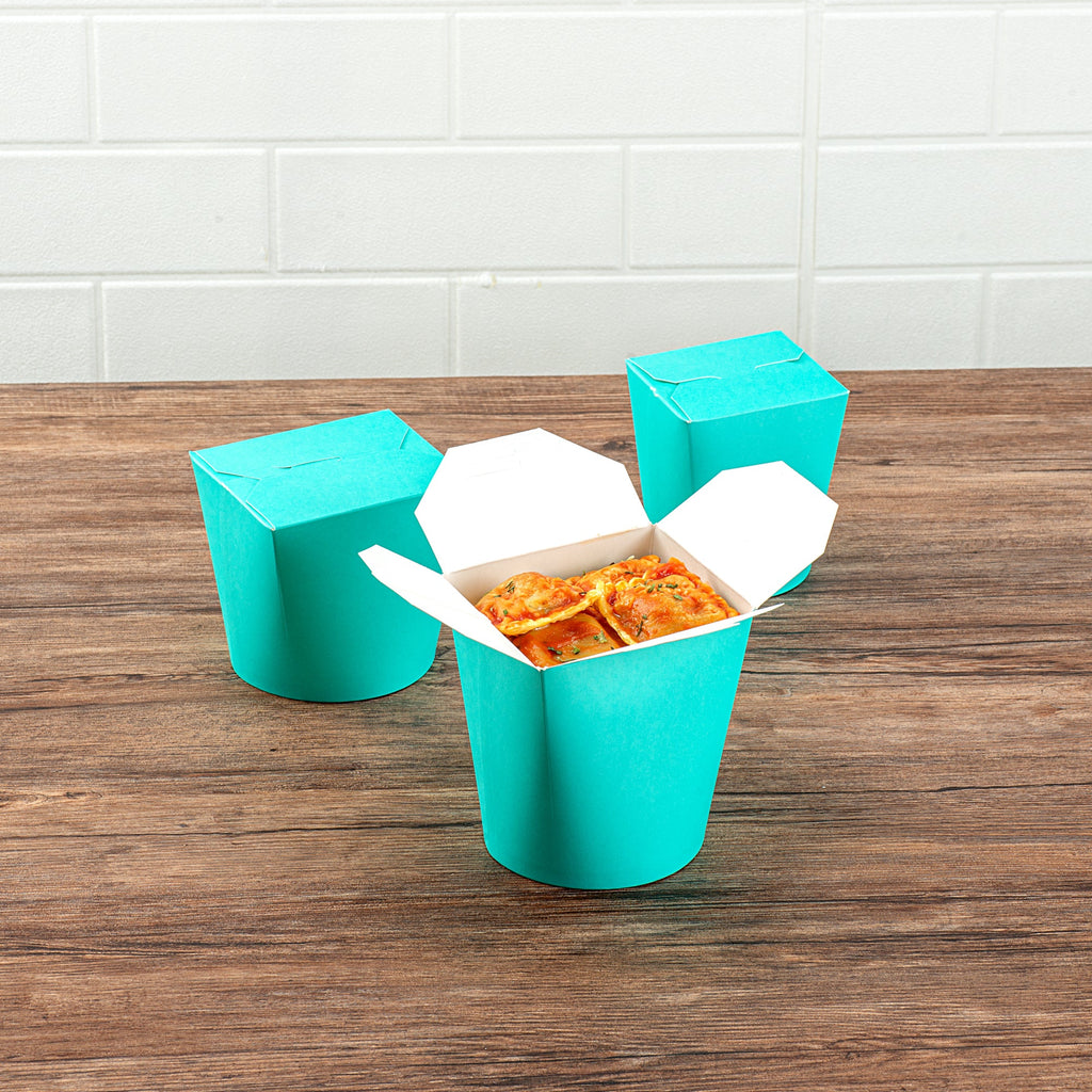 Bio Tek 32 oz Round Turquoise Paper Noodle Take Out Container - 4" x 3 1/2" x 4 1/2" - 200 count box