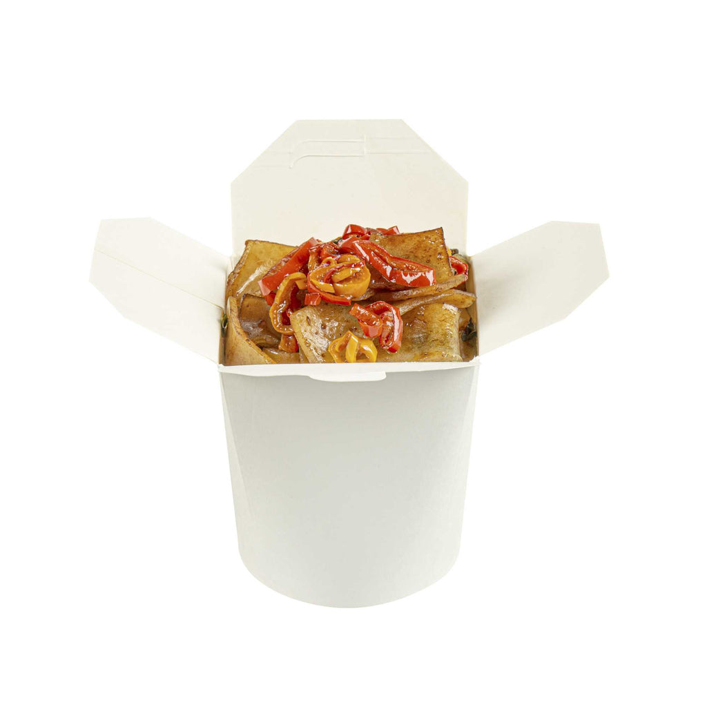 Bio Tek 32 oz Round White Paper Noodle Take Out Container - 4" x 3 1/2" x 4 1/2" - 50 count box