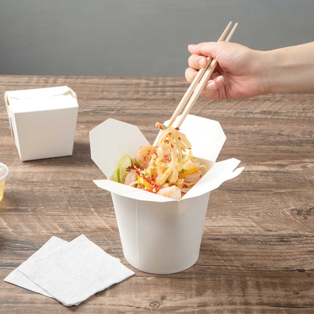 Bio Tek 32 oz Round White Paper Noodle Take Out Container - 4" x 3 1/2" x 4 1/2" - 50 count box