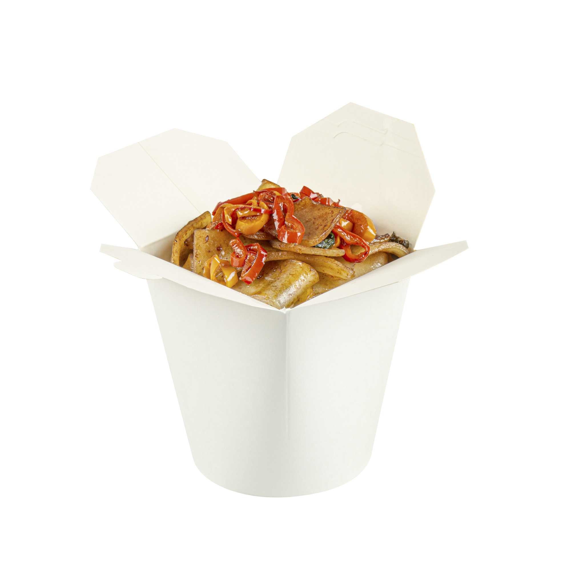 Bio Tek 32 oz Round White Paper Noodle Take Out Container - 4" x 3 1/2" x 4 1/2" - 200 count box