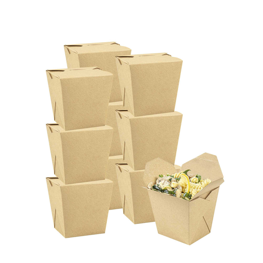 Bio Tek 26 oz Square Kraft Paper Noodle Take Out Container - 4" x 3 1/2" x 4" - 200 count box